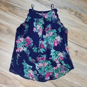 💜BWear Blue & Green Floral Scalloped Sleeveless Top Medium